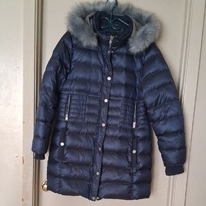 LIVIC Blue Down Puffer Jacket with Faux Fur Detachable Hood Size 16 or 1X
